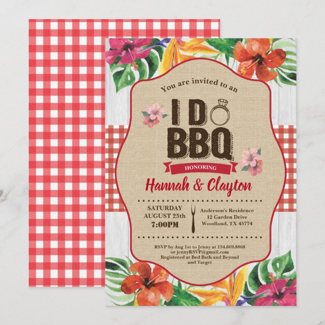 Tropical I do BBQ invitation. Engagement party Invitation (Front/Back)