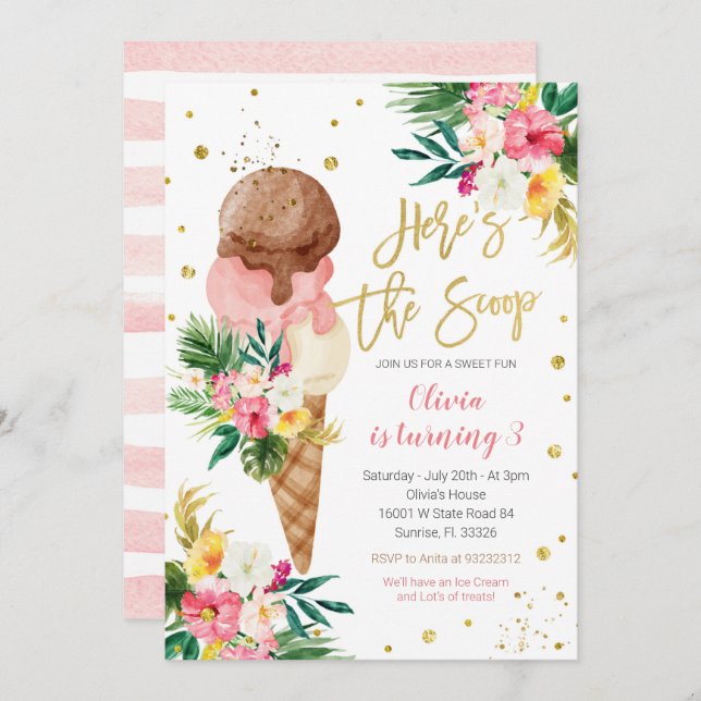 Tropical Ice Cream Birthday  Invitation (Front/Back)