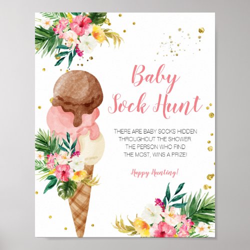 Tropical Ice Cream Floral Baby Sock Hunt Poster