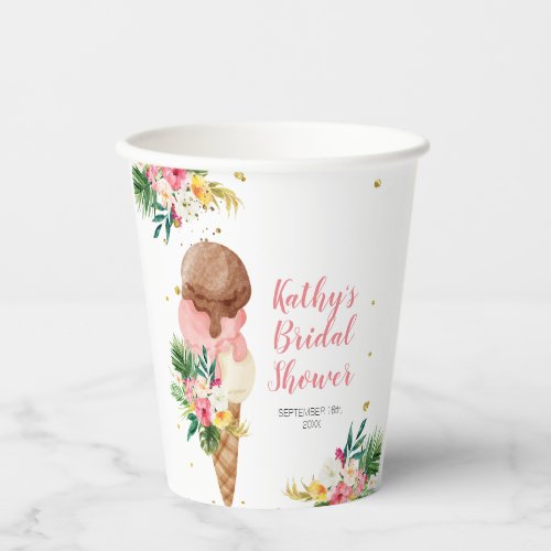 Tropical Ice Cream Floral Bridal Shower Paper Cups