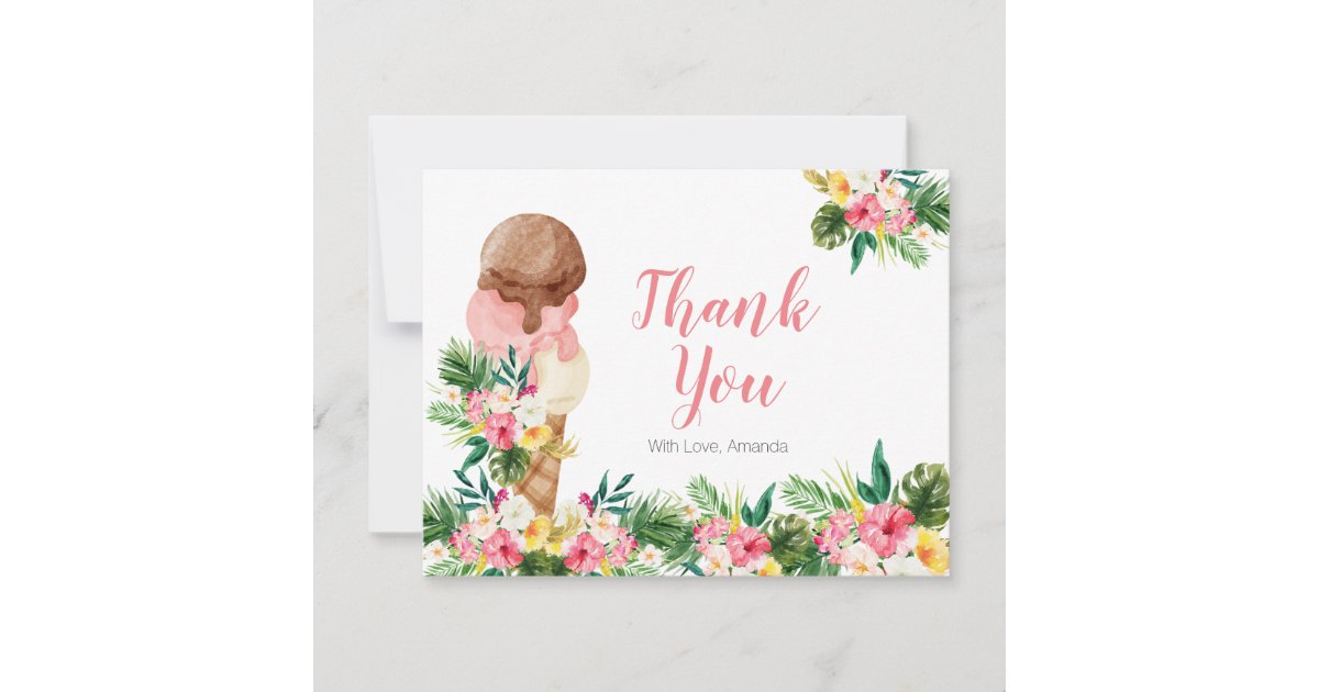 Tropical Ice Cream Floral Bridal Shower Thank You Card | Zazzle
