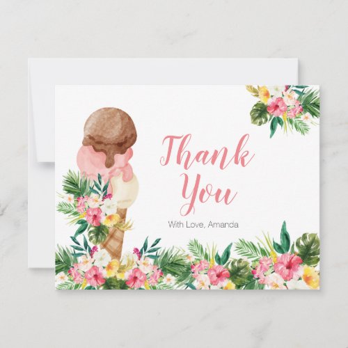 Tropical Ice Cream Floral Bridal Shower Thank You Card