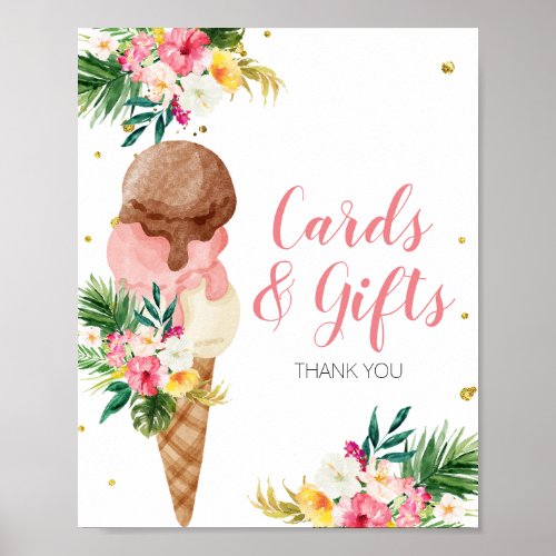 Tropical Ice Cream Floral Cards  Gifts Poster