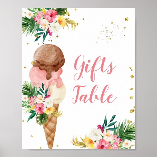 Tropical Ice cream Floral Gold Gliter Gifts Table Poster
