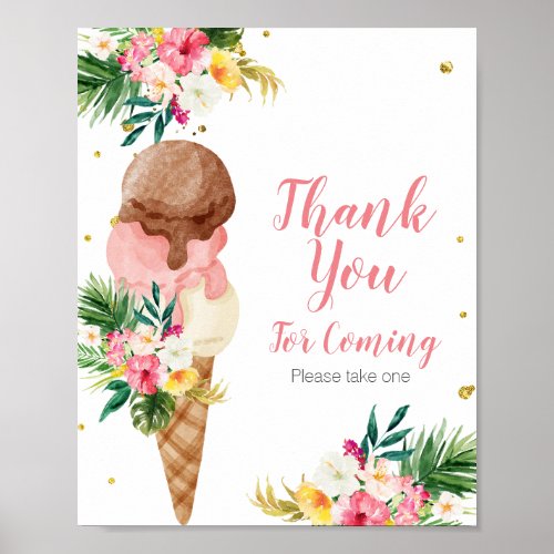 Tropical Ice Cream Thank you for coming Gold Favor Poster