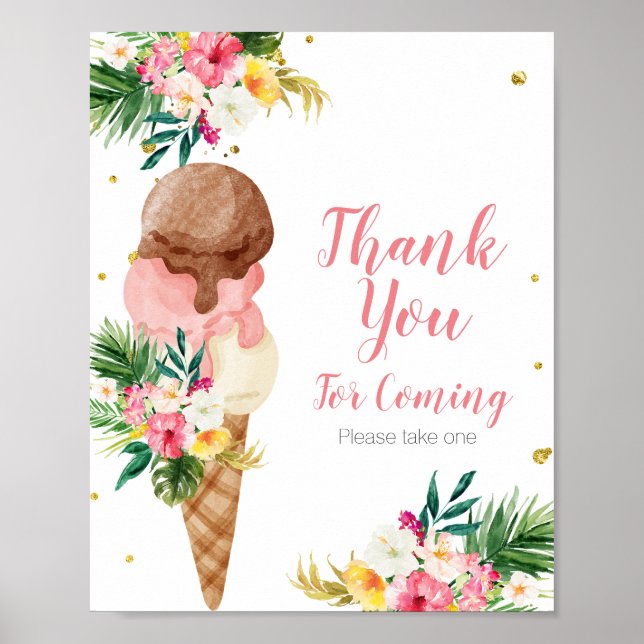 Tropical Ice Cream Thank you for coming Gold Favor Poster (Front)