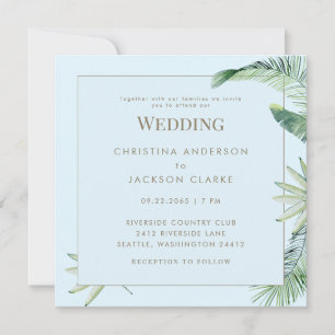 Tropical Icy Blue No Parents Square Wedding Invitation