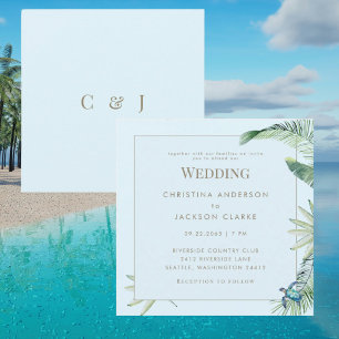 Tropical Icy Blue Sea Turtle Square Wedding Invitation