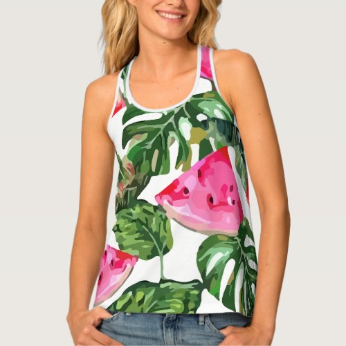 Tropical Illustration Watermelons Jungle Tank Top