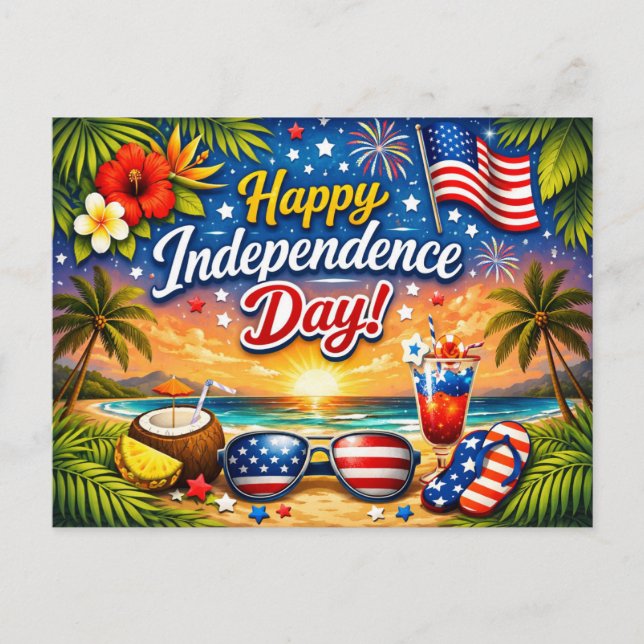 Tropical Independence Day Celebration Holiday Postcard (Front)