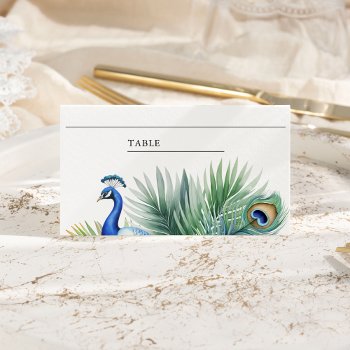 Tropical Indian Peacock Feather Wedding Place Card by ShabzDesigns at Zazzle