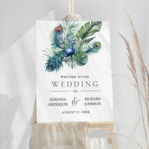Tropical Indian Peacock Feathers Wedding Welcome Foam Board