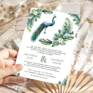 Tropical Indian Peacock Floral All in One Wedding Invitation