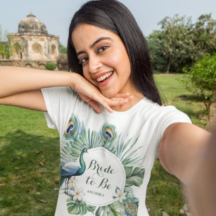 Tropical Indian Peacock Floral Wedding Bride To Be T-Shirt