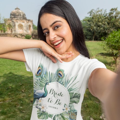 Tropical Indian Peacock Floral Wedding Bride To Be T_Shirt