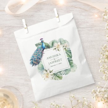 Tropical Indian Peacock Floral Wedding Favor Bag by ShabzDesigns at Zazzle