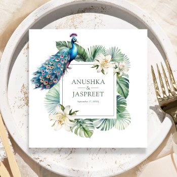 Tropical Indian Peacock Floral Wedding Napkins by ShabzDesigns at Zazzle