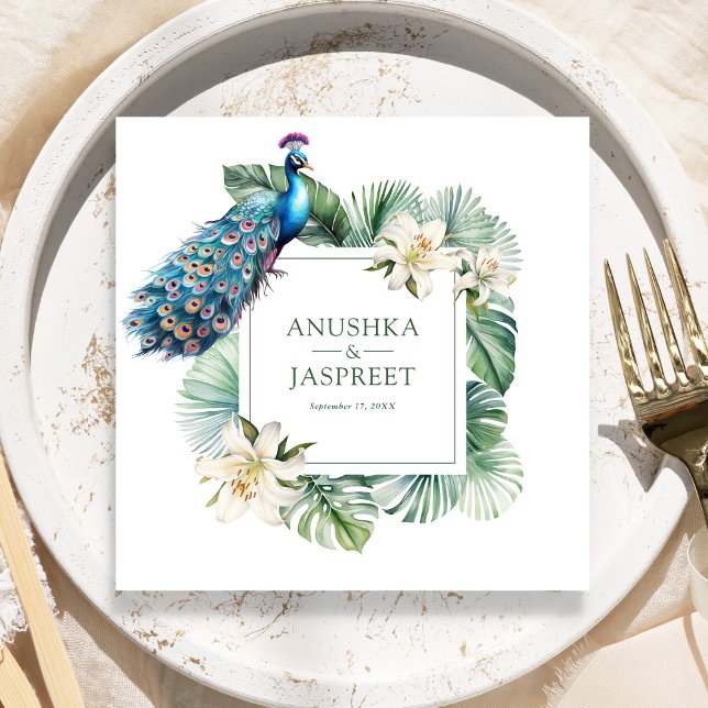 Tropical Indian Peacock Floral Wedding Napkins (Creator Uploaded)