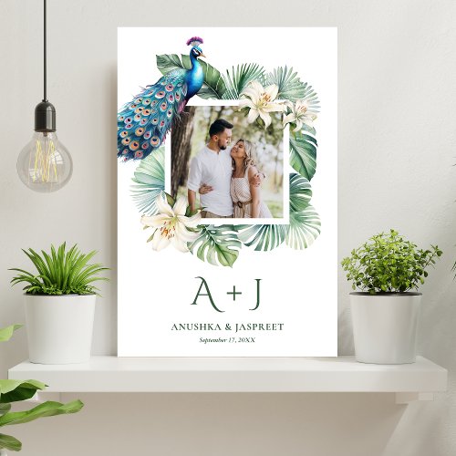 Tropical Indian Peacock Floral Wedding Photo Poster