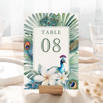 Tropical Indian Peacock Floral Wedding Table Number by ShabzDesigns at Zazzle