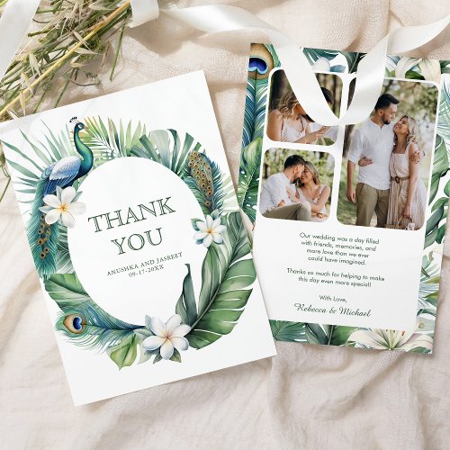 Tropical Indian Peacock Floral Wedding Thank You Card