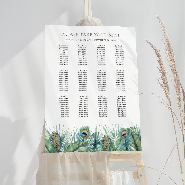 Tropical Indian Peacock Wedding Seating Chart Foam Board (Creator Uploaded)