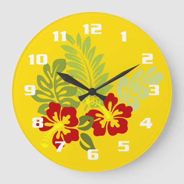 Tropical Insipred Design with Hibiscus flower Large Clock (Front)