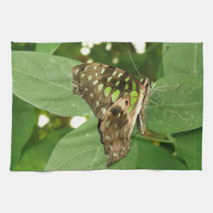 Tropical Iridescent Green Butterfly Kitchen Towel