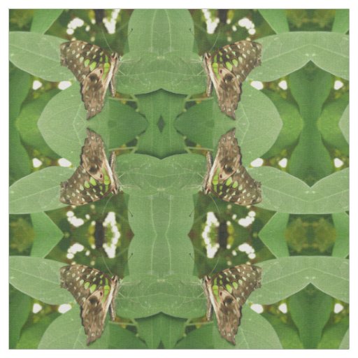 Tropical Iridescent Green Butterfly Patterned Fabric