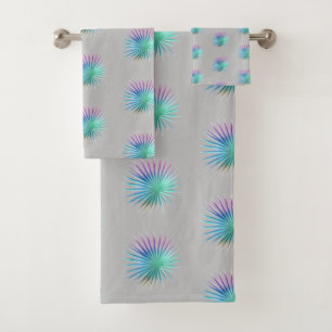 TROPICAL IRIDESCENT PALM GREY BATHROOM TOWEL SET