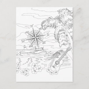 Tropical Island Adult Coloring Postcard