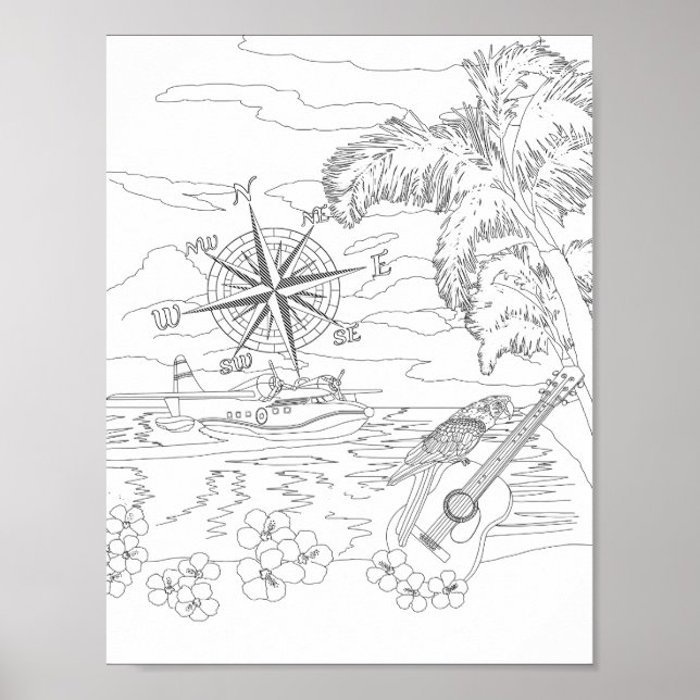 Tropical Island Adult Coloring Poster (Front)