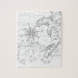 Tropical Island Adult Coloring Puzzle