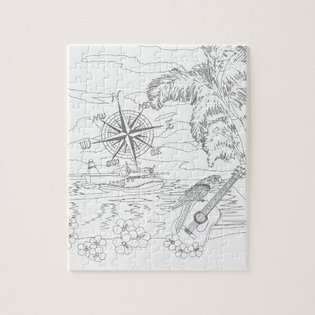 Tropical Island Adult Coloring Puzzle (Vertical)