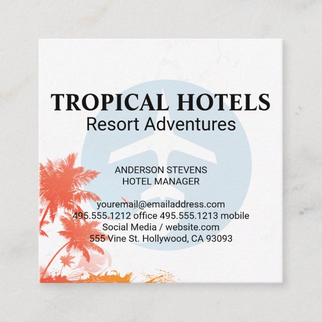 Tropical Island Airplane Icon Square Business Card (Front)
