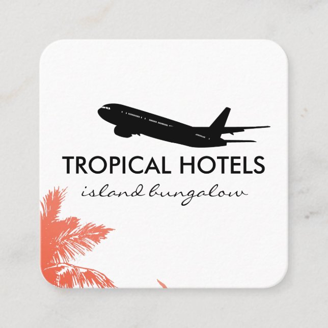 Tropical Island Airplane Icon Travel Agent Square Business Card (Front)