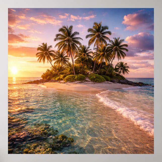 Tropical Island at Sunset Poster (Front)