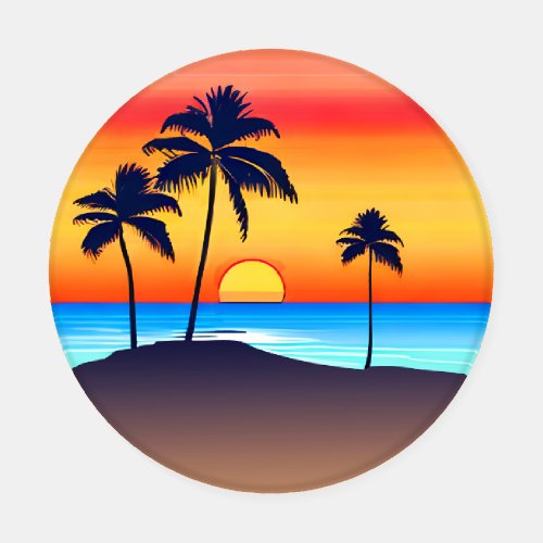 Tropical Island at Sunset with Palm Trees Coaster Set