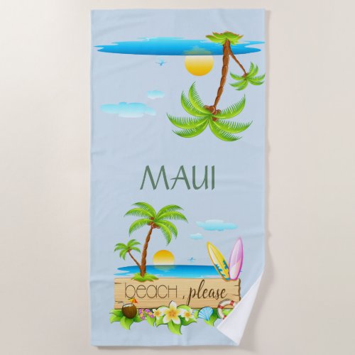 Tropical Island Beach _ Beach Please  Your Text Beach Towel