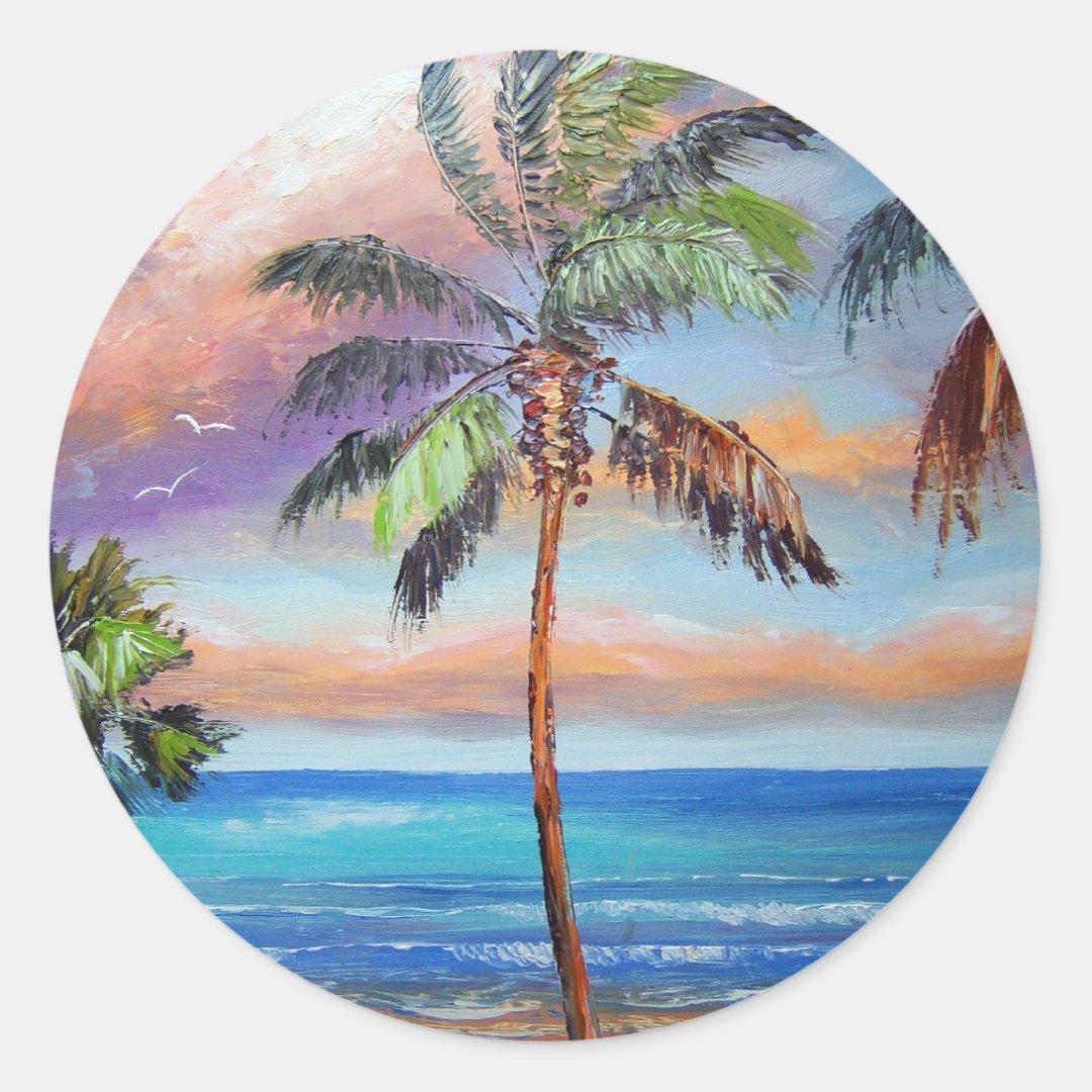 Tropical Island Beach Classic Round Sticker | Zazzle