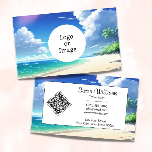 Tropical Island Beach Logo and QR Code Business Card