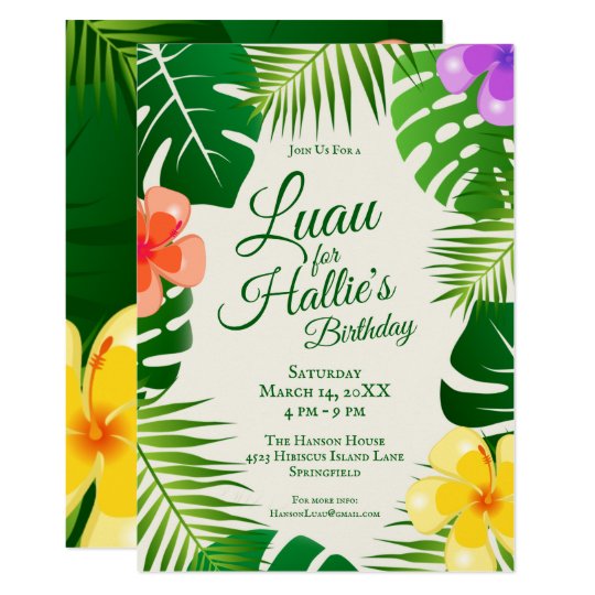 Tropical Island Beach Luau Birthday Invitation