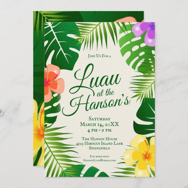 Tropical Island Beach Luau Invitation (Front/Back)