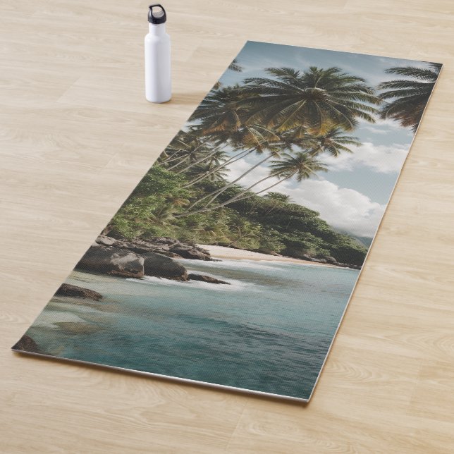 Tropical Island Beach Ocean Green Blue Photo Yoga Mat (In Situ)