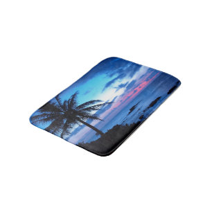 Tropical Island Beach Ocean Pink Blue Sunset Photo Bath Mat
