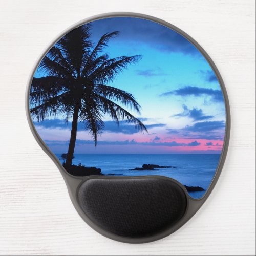 Tropical Island Beach Ocean Pink Blue Sunset Photo Gel Mouse Pad