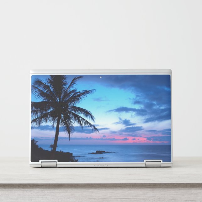 Tropical Island Beach Ocean Pink Blue Sunset Photo HP Laptop Skin (Front)