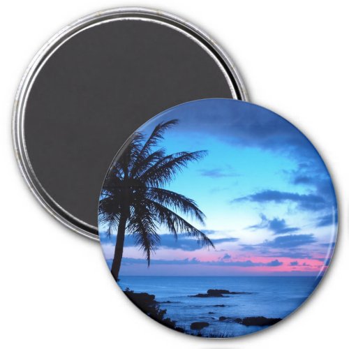Tropical Island Beach Ocean Pink Blue Sunset Photo Magnet
