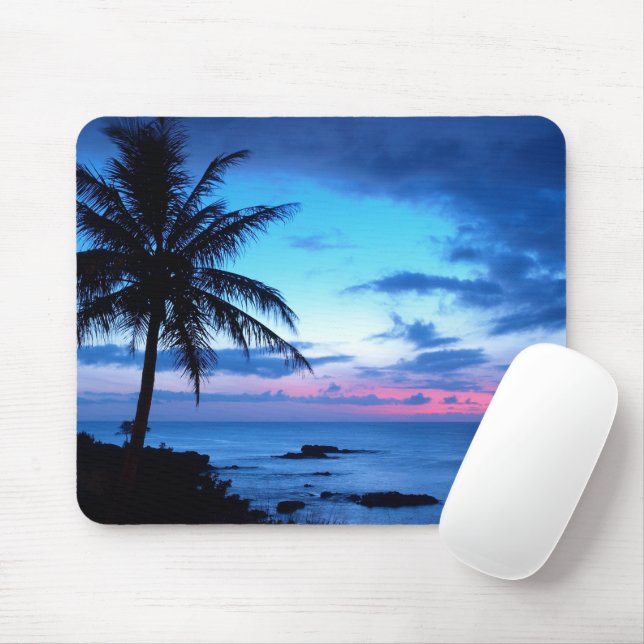 Tropical Island Beach Ocean Pink Blue Sunset Photo Mouse Pad (With Mouse)