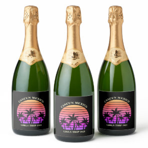 Tropical Island Beach Palm Tree Party Champagne Sparkling Wine Label